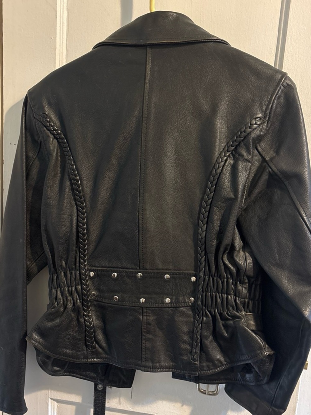 First M Leather Women's Black Biker Jacket with Braided Side Panels - Picture 2 of 4